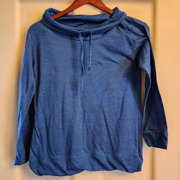 Nina Capri Mockneck Pullover |‎ Striped Blue & Black | Size Small - Picture 1 of 4